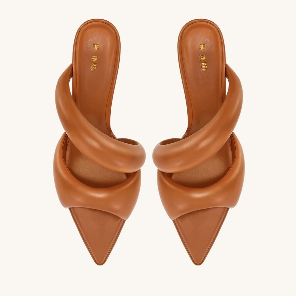 JW PEI Tan Padded Leather Pointed-Toe Heels